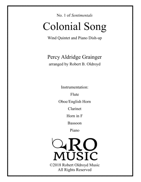 Colonial Song For Wind Quintet And Piano Sheet Music