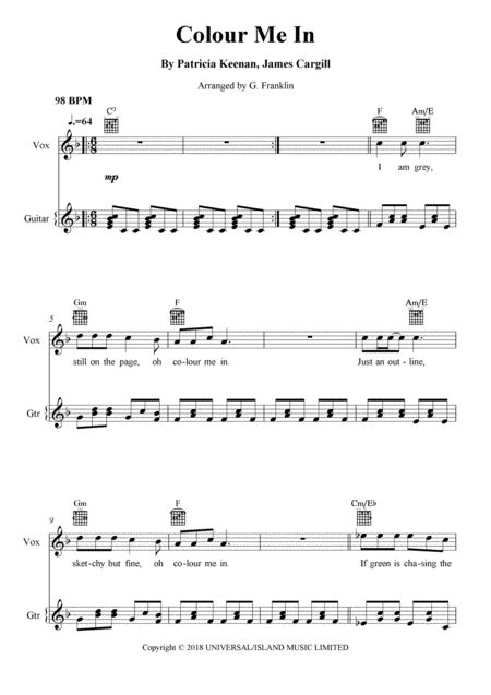 Free Sheet Music Colour Me In