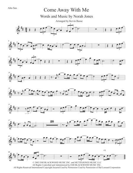 Come Away With Me Alto Sax Sheet Music