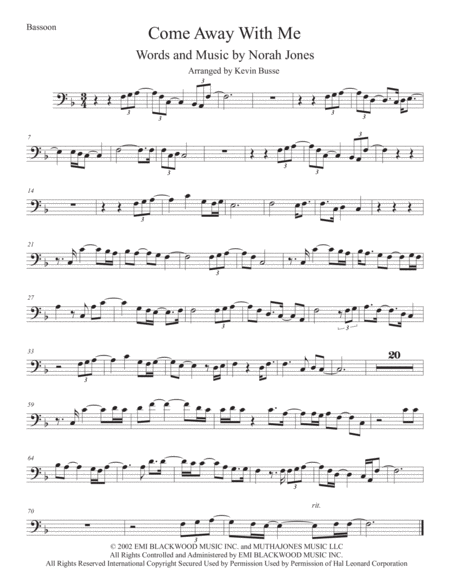 Come Away With Me Bassoon Sheet Music