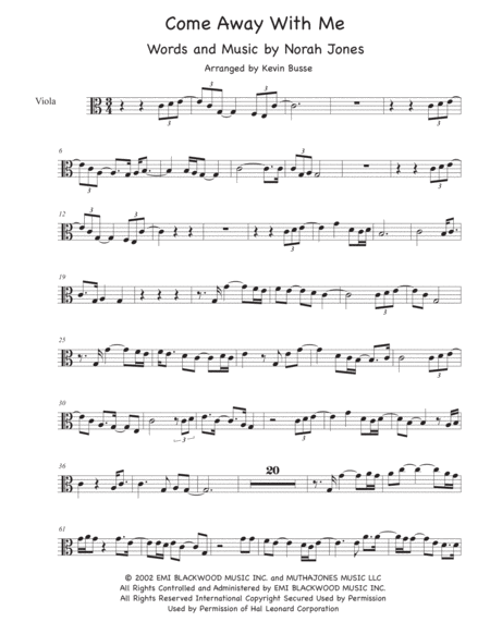 Come Away With Me Easy Key Of C Viola Sheet Music