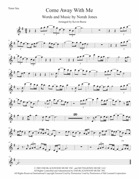 Come Away With Me Tenor Sax Sheet Music