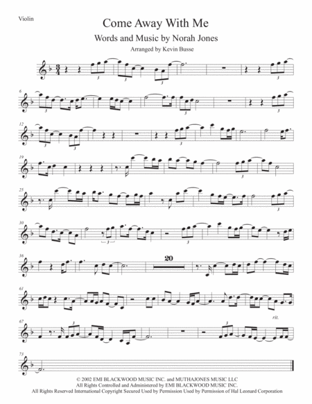 Come Away With Me Violin Sheet Music