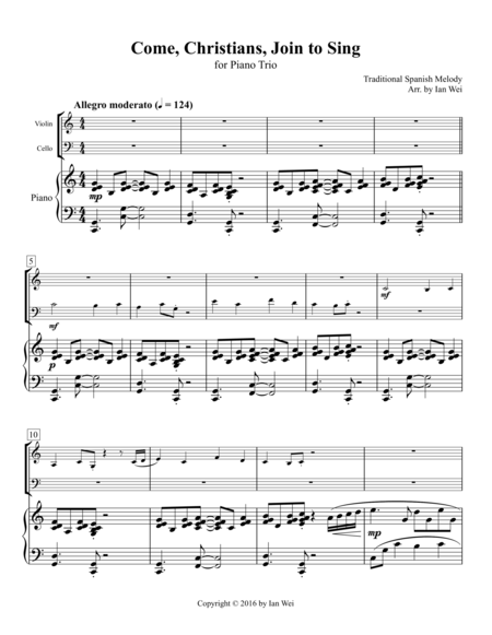 Come Christians Join To Sing For Piano Trio Sheet Music