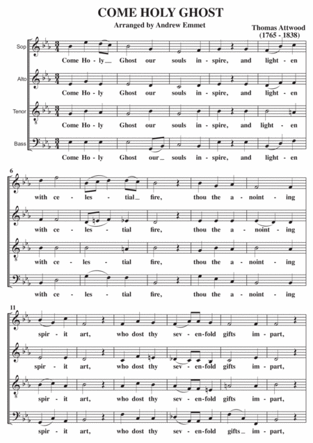 Free Sheet Music Come Holy Ghost Satb A Cappella