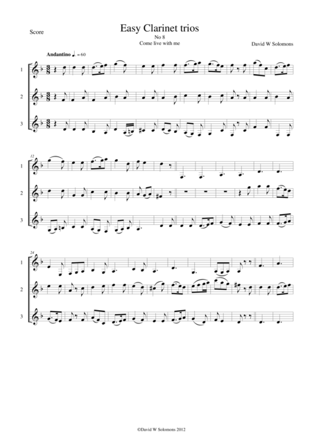 Come Live With Me For Clarinet Trio Sheet Music