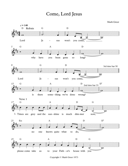 Come Lord Jesus Sheet Music