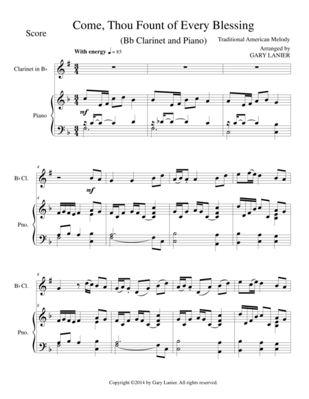 Free Sheet Music Come Thou Fount Of Every Blessing Bb Clarinet Piano And Clarinet Part