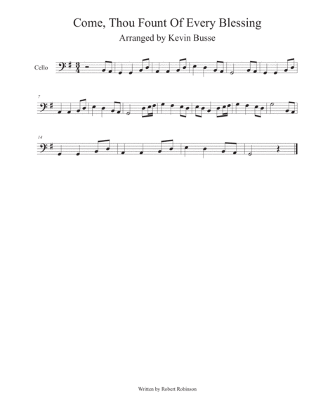 Come Thou Fount Of Every Blessing Cello Sheet Music