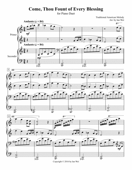 Come Thou Fount Of Every Blessing For Piano Duet Sheet Music