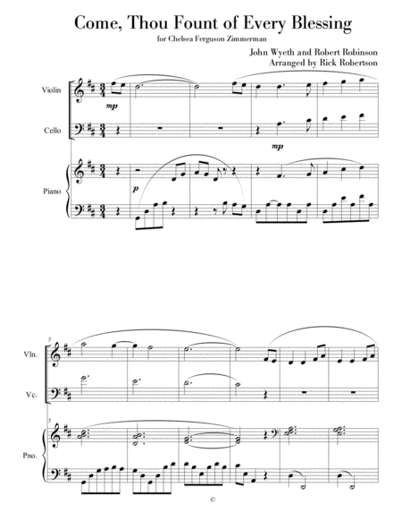 Come Thou Fount Of Every Blessing For Piano Violin Cello Sheet Music