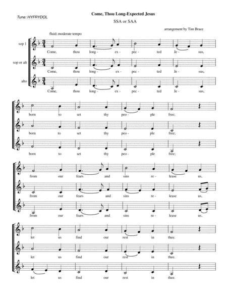 Come Thou Long Expected Jesus 3 Equal Parts Sheet Music