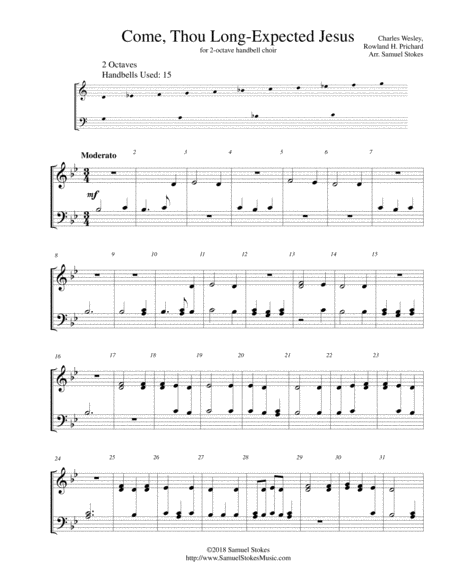 Free Sheet Music Come Thou Long Expected Jesus For 2 Octave Handbell Choir