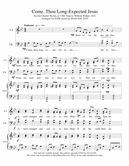 Free Sheet Music Come Thou Long Expected Jesus Jefferson