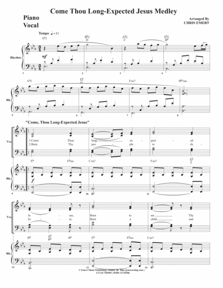 Free Sheet Music Come Thou Long Expected Jesus Medley Singers Rhythm Section