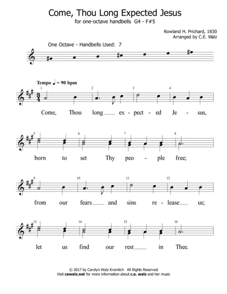 Come Thou Long Expected Jesus One Octave Handbells G4 F 5 Sheet Music