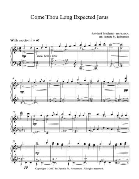 Come Thou Long Expected Jesus Piano Solo Sheet Music