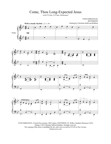 Come Thou Long Expected Jesus With O Come O Come Emmanuel Sheet Music