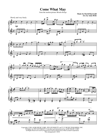 Come What May From Moulin Rouge Sheet Music