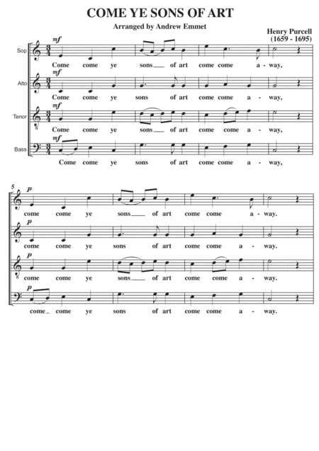 Come Ye Sons Of Art A Cappella Sheet Music