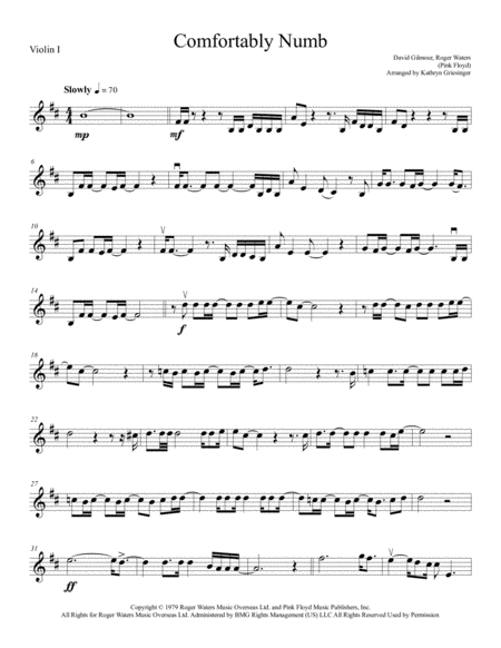 Comfortably Numb String Quartet Sheet Music