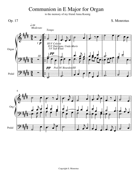 Communion In E Major For Organ Op 17 Sheet Music