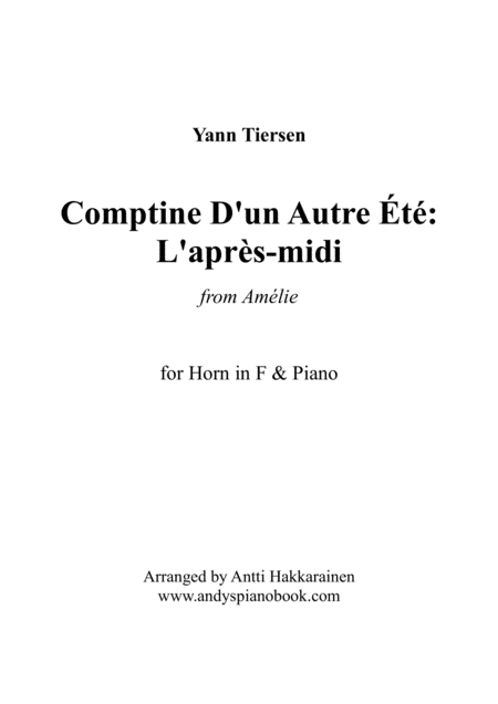 Comptine D Un Autret L Aprs Midi From Amlie Horn Piano Sheet Music