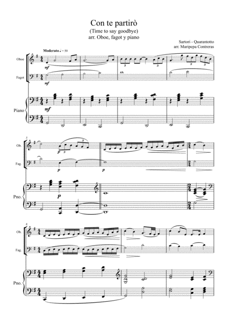 Free Sheet Music Con Te Partiro Oboe Bassoon And Piano