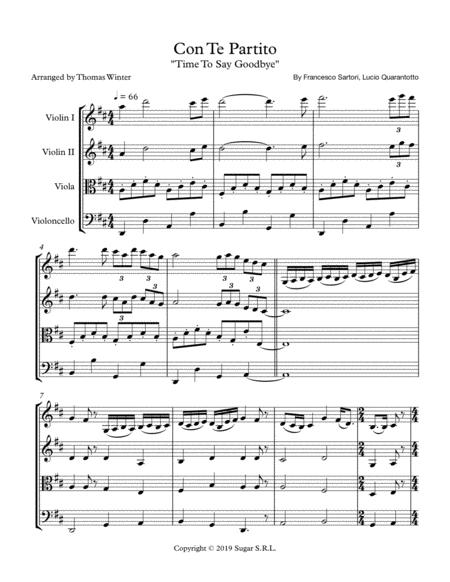 Con Te Partiro Time To Say Goodbye String Quartet Trio Duo Or Solo Violin Sheet Music