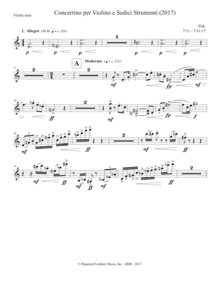 Free Sheet Music Concertino Per Violino E Sedici Strumenti 2017 Violin Solo