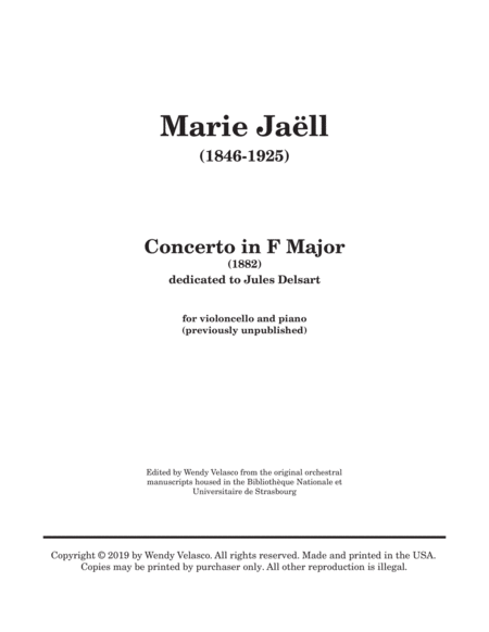 Free Sheet Music Concerto For Cello In F Major By Marie Jall 1846 1925