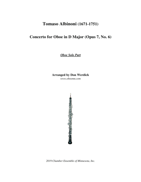 Concerto For Oboe In D Major Op 7 No 6 Sheet Music