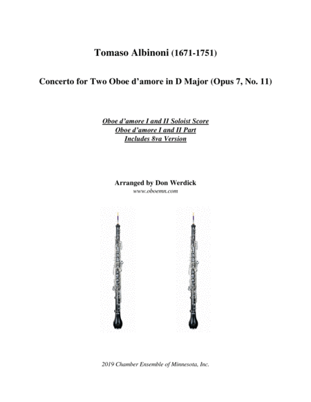Free Sheet Music Concerto For Two Oboe D Amore In C Major Op 7 No 11