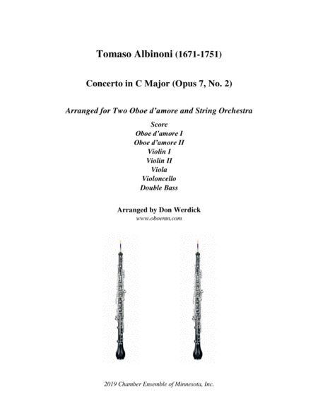 Free Sheet Music Concerto For Two Oboe D Amore In C Major Op 7 No 2 And String Orchestra