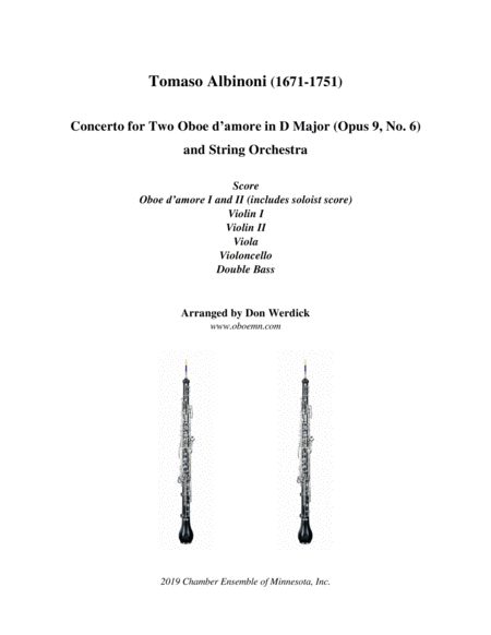 Free Sheet Music Concerto For Two Oboe D Amore In D Major Op 9 No 6 And String Orchestra