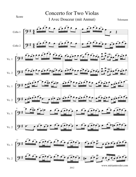 Free Sheet Music Concerto For Two Violas In G Major Transcription For Cellos