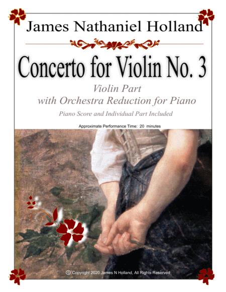 Concerto For Violin No 3 In Three Movements Piano Reduction And Violin Part James Nathaniel Holland Sheet Music