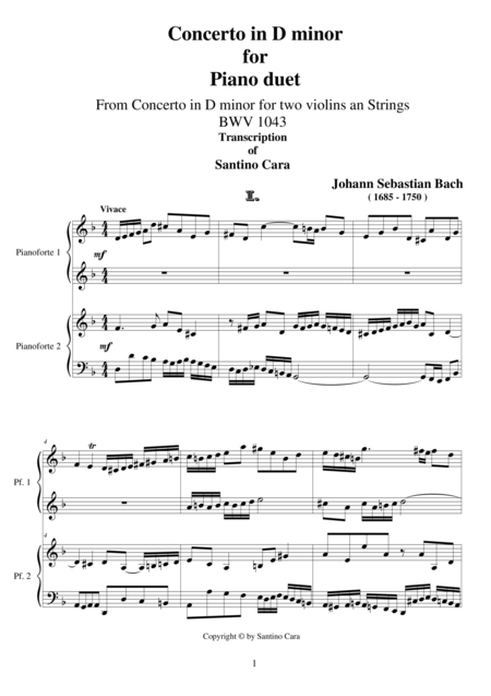 Concerto In D Minor Bwv 1043 Piano Duet Full Sheet Music