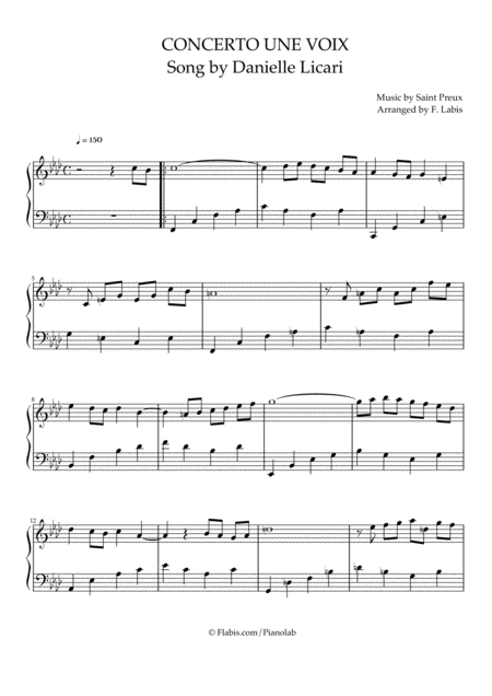 Concerto Pour Une Voix Saint Preux Easy Piano Solo Sheet Music