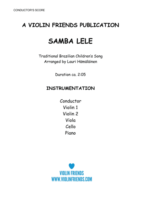 Conductors Score To Samba Lele Arranged For Junior String Orchestra With Piano Accompaniment Sheet Music