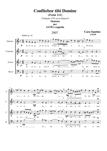 Free Sheet Music Confitebor Tibi Domine Psalm 111 Motet For Choir Satb A Cappella