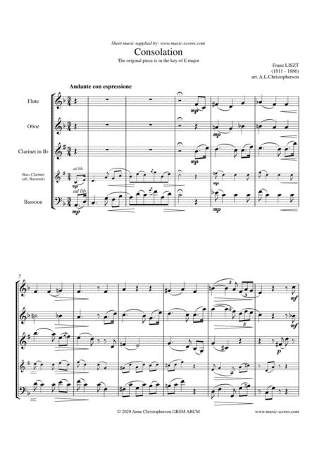 Free Sheet Music Consolation No 5 In E Major Wind Quartet