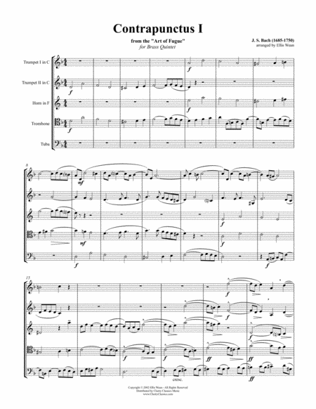 Free Sheet Music Contrapunctus 1 For Brass Quintet