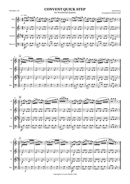 Convent Quick Step For Woodwind Quartet Sheet Music