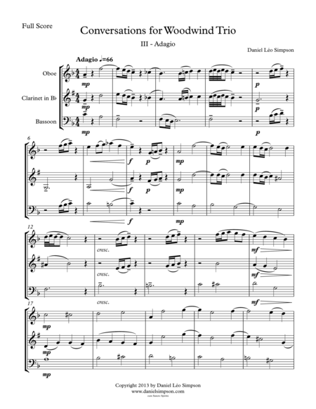 Conversations For Woodwind Trio 3rd Mvt Adagio Sheet Music