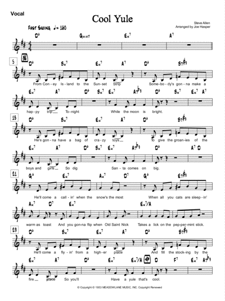 Cool Yule D Major Vocal Lead Sheet Sheet Music