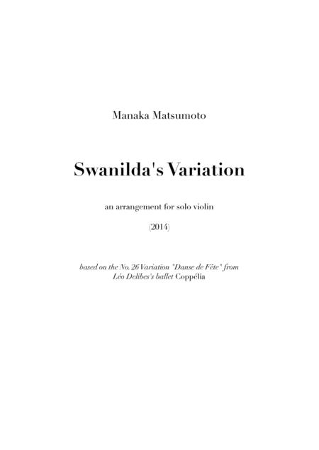 Copplia Swanildas Variation Arr For Solo Violin Sheet Music