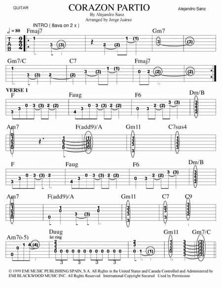 Free Sheet Music Corazon Partio Guitar Tab