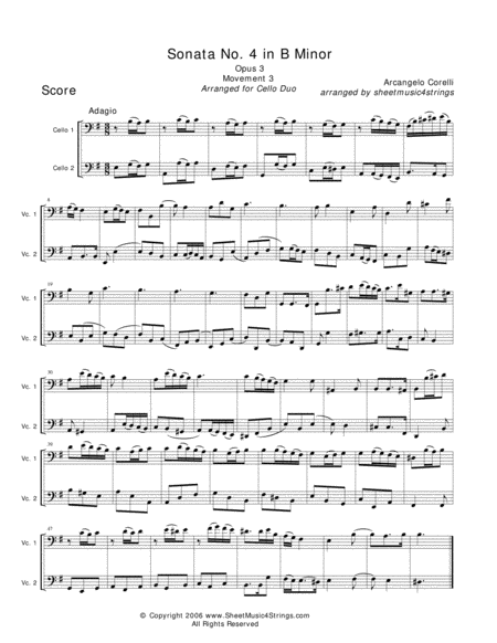 Corelli A Sonata No 4 Mvt 3 For Two Cellos Sheet Music