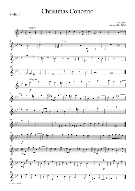 Free Sheet Music Corelli Christmas Concerto For String Quartet Cc101